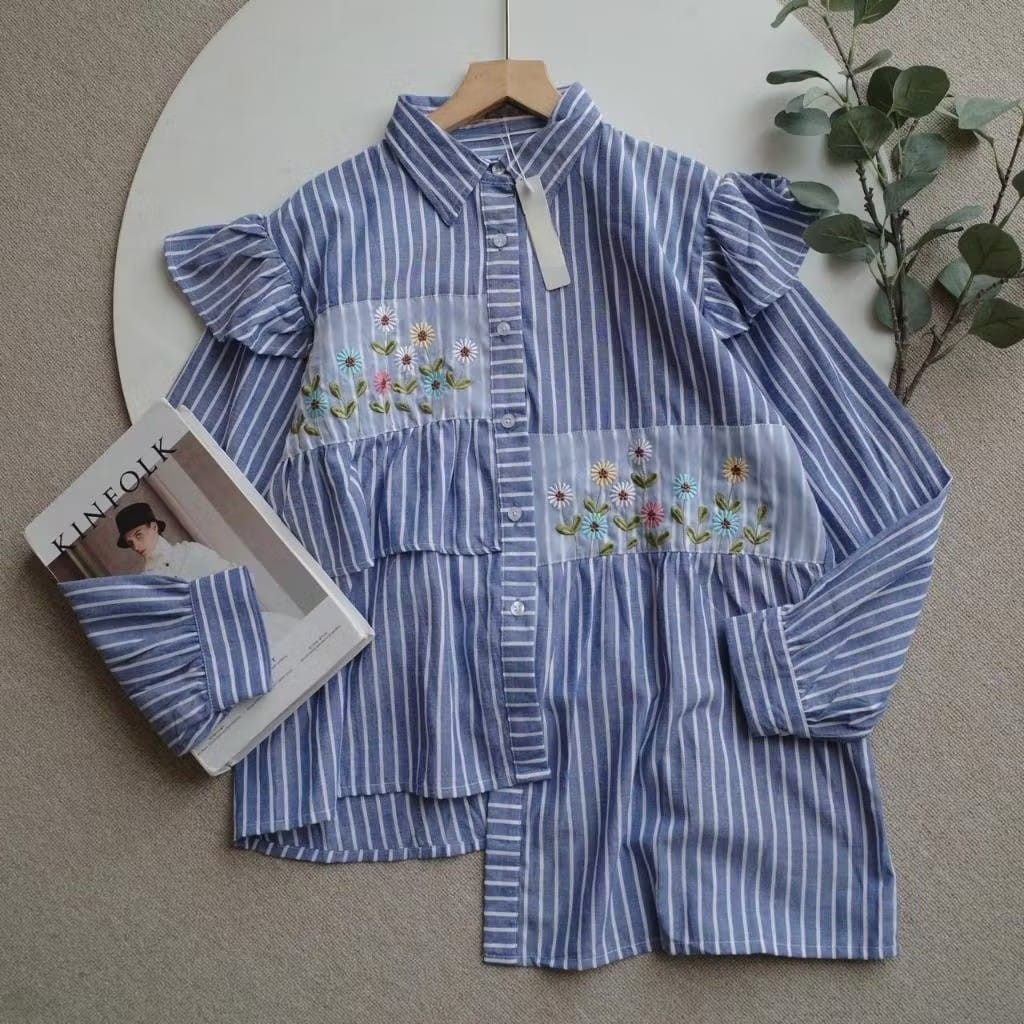 LSTR | Vallina Outfit - Ivora Blouse Atasan Wanita Muslim Katun Salur Premium Casual Daily Korean St