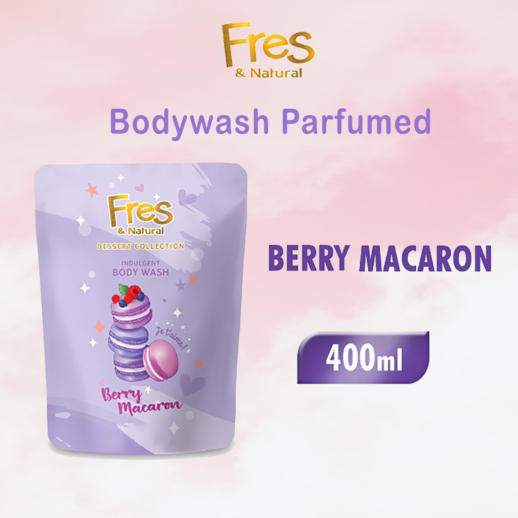 Fres & Natural Sabun Mandi Berry Macaron Pouch 400 ml Bodywash Parfum