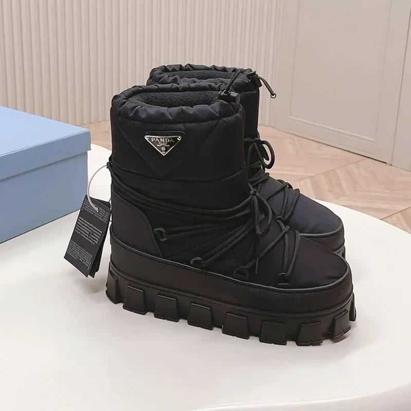 

Thick Bottom Warm Women's Snow Boots 2024 Winter New Style Casual Tied Bread Boots Anti-Slip Sponge Cake Short Tube Cotton Boots