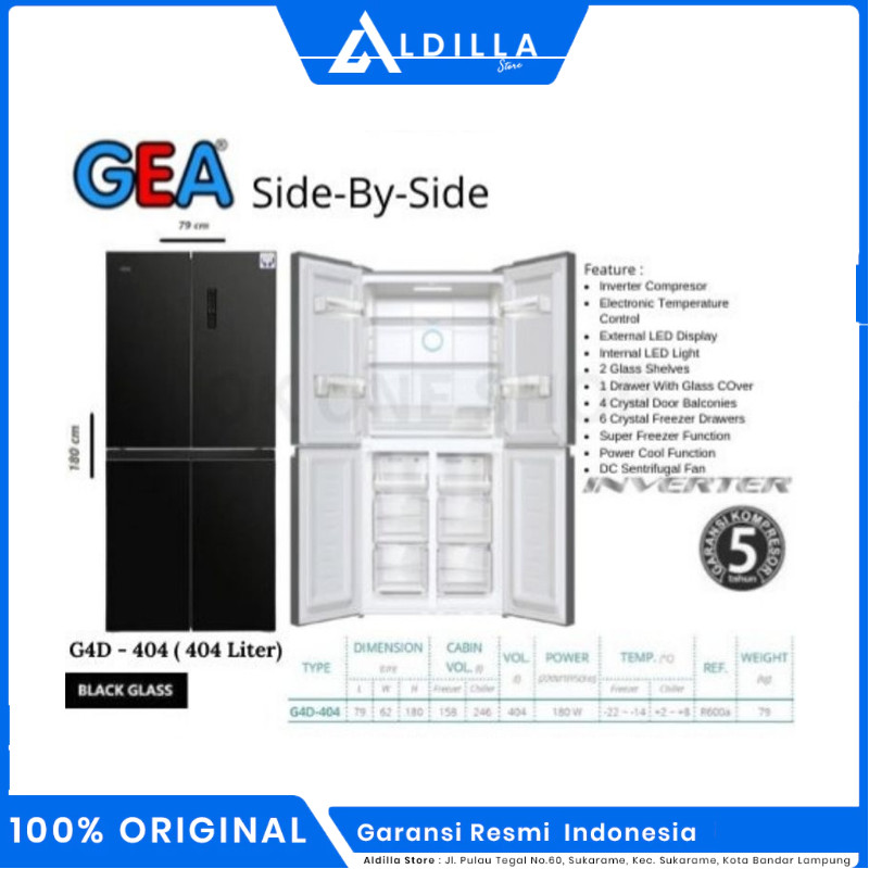 kulkas Gea 4 pintu G4D-404 glass garansi resmi