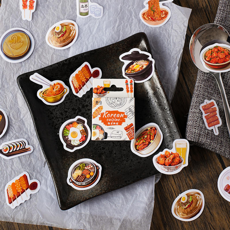 

46pcs Creative Retro Korean Cuisine Collage with Rich Patterns Student DIY Stationery,Diaries,Mobile Phones,Decoration Stickers