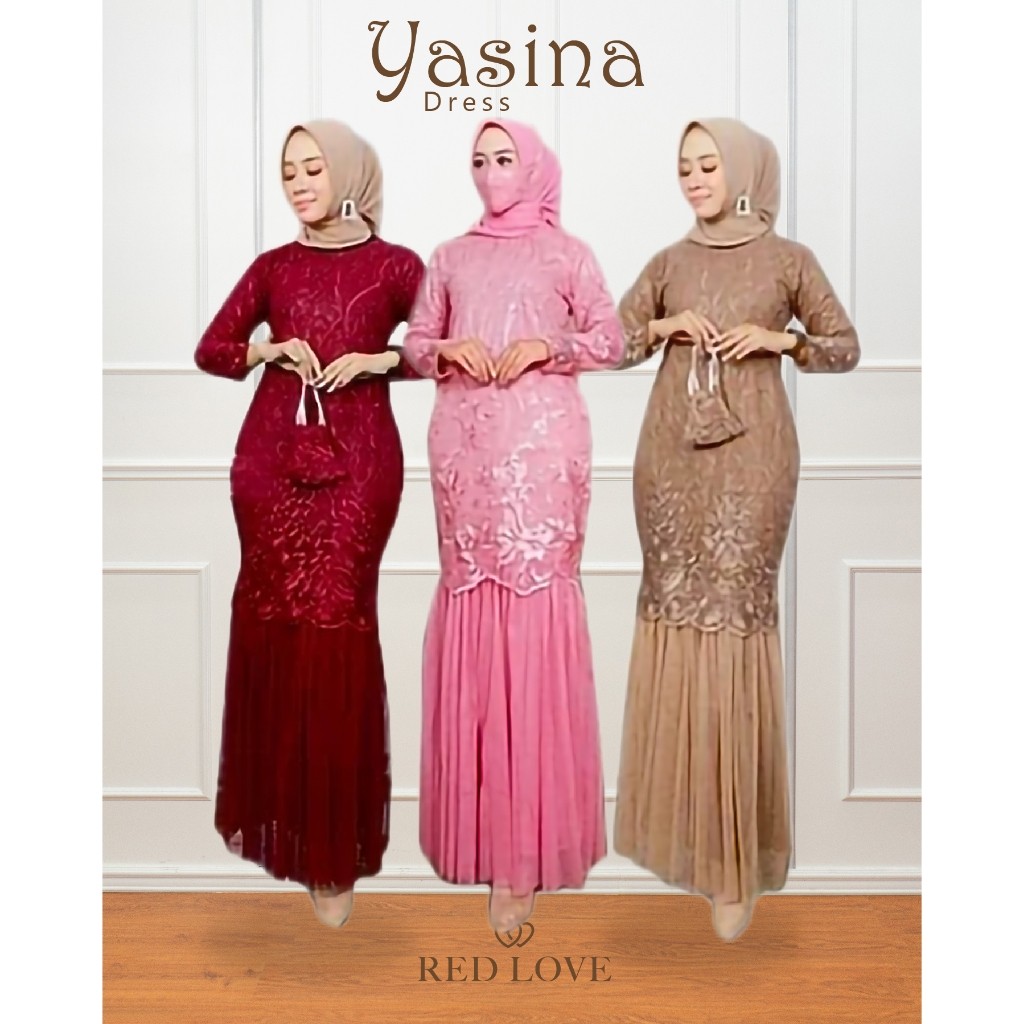 [HOT NEW] Redlove - Gamis / Baju Muslim / Dress Maxi Yasina Brukat Tulang Premium 2