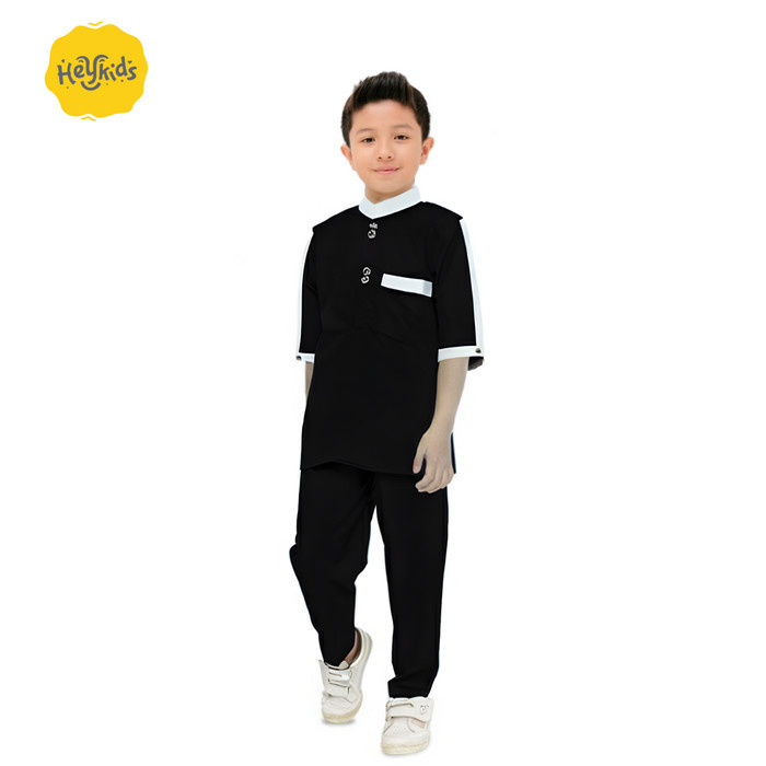 [Ramadhan Sale] Setelan Koko anak Zaka 2 - 12 tahun - baju koko anak laki laki - Hitam, XS