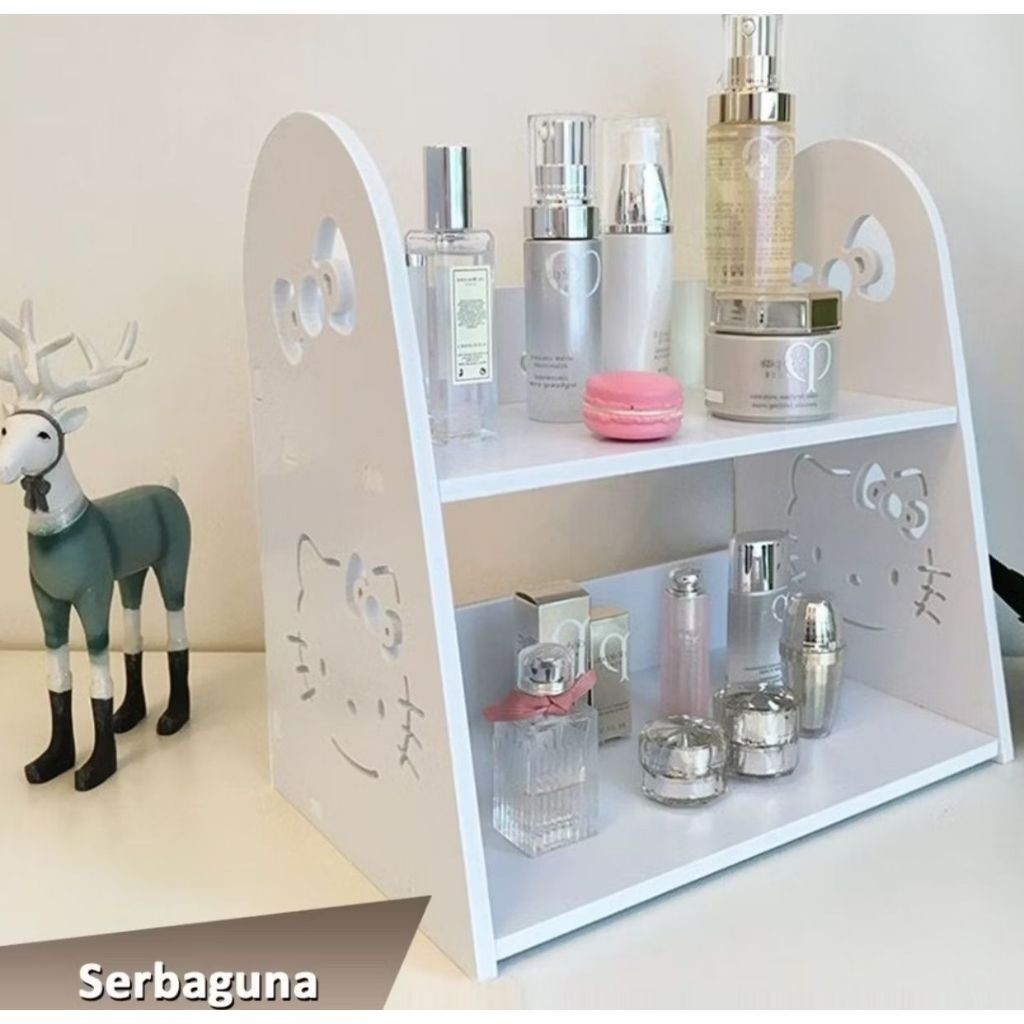 Rak Meja 2 Susun Rak kayu 2 tingkat Desktop Kotak Penyimpanan Kosmetik Skincare Multifungsi KRJ28