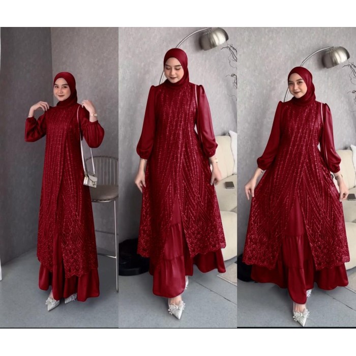 NEW -Gamis pesta Olivia pesta terbaru brokat tile valvet Premium gaun kondangan wanita muslim casual