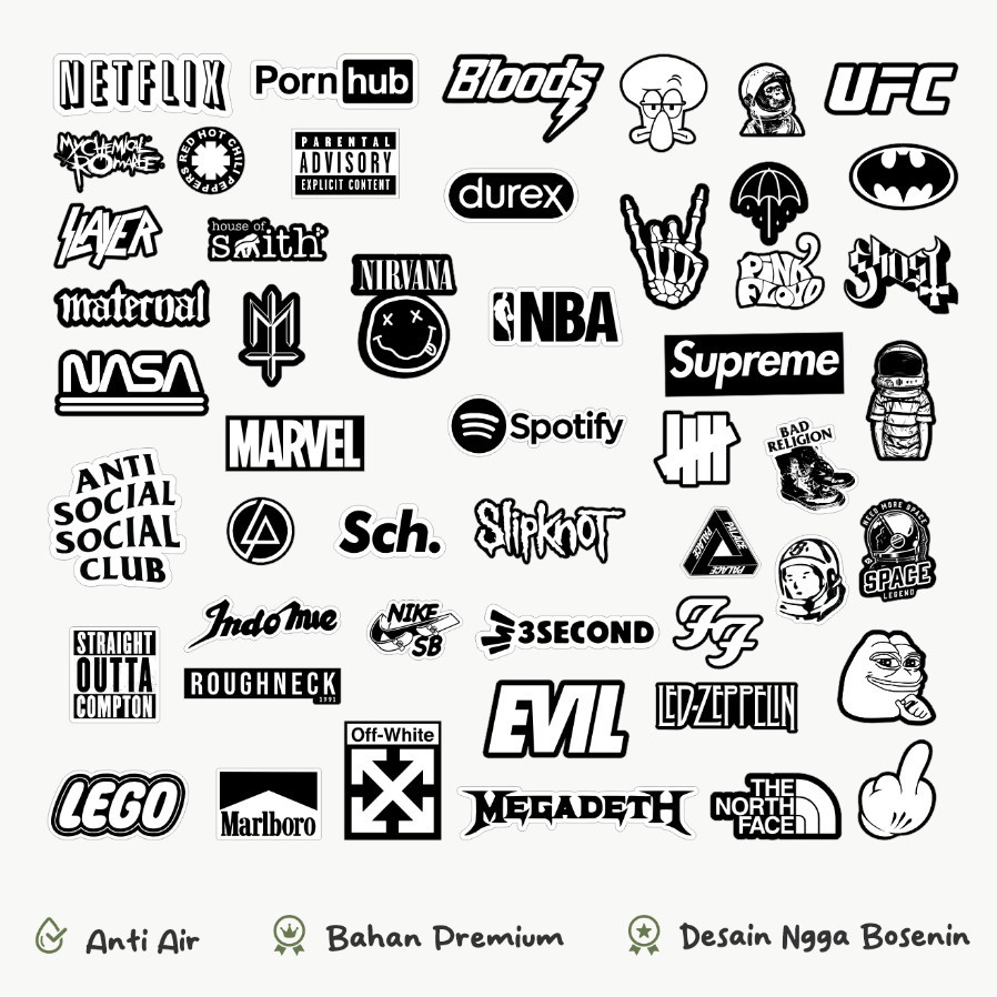 

50 Pcs Stiker Pack Brand Hypebeast Series Black and White BNW Aesthetic Untuk Case HP Anti Air