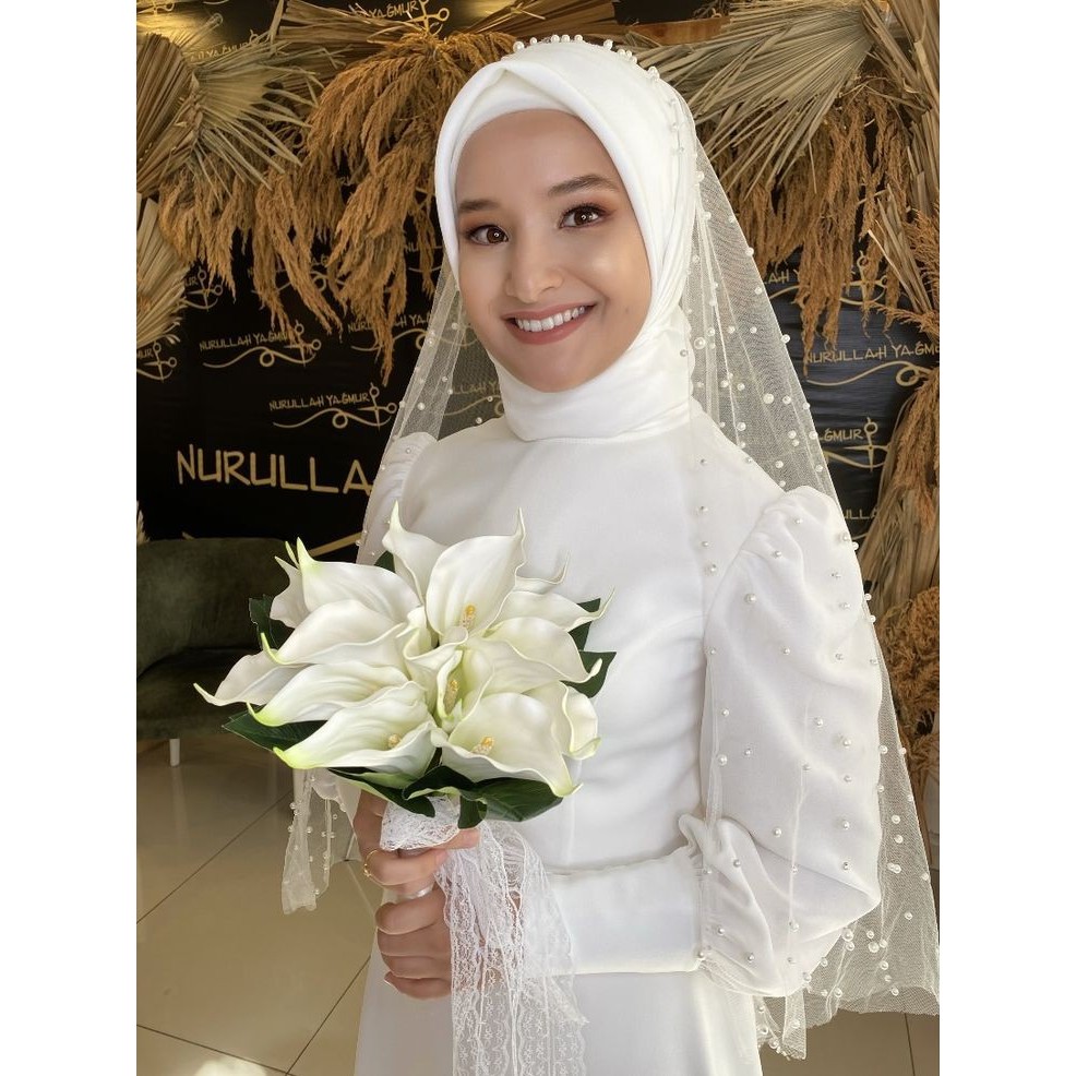 1M Slayer Veil pengantin manten pernikahan aksesoris fashion seragaman gaun muslimah wisuda Hijab ak