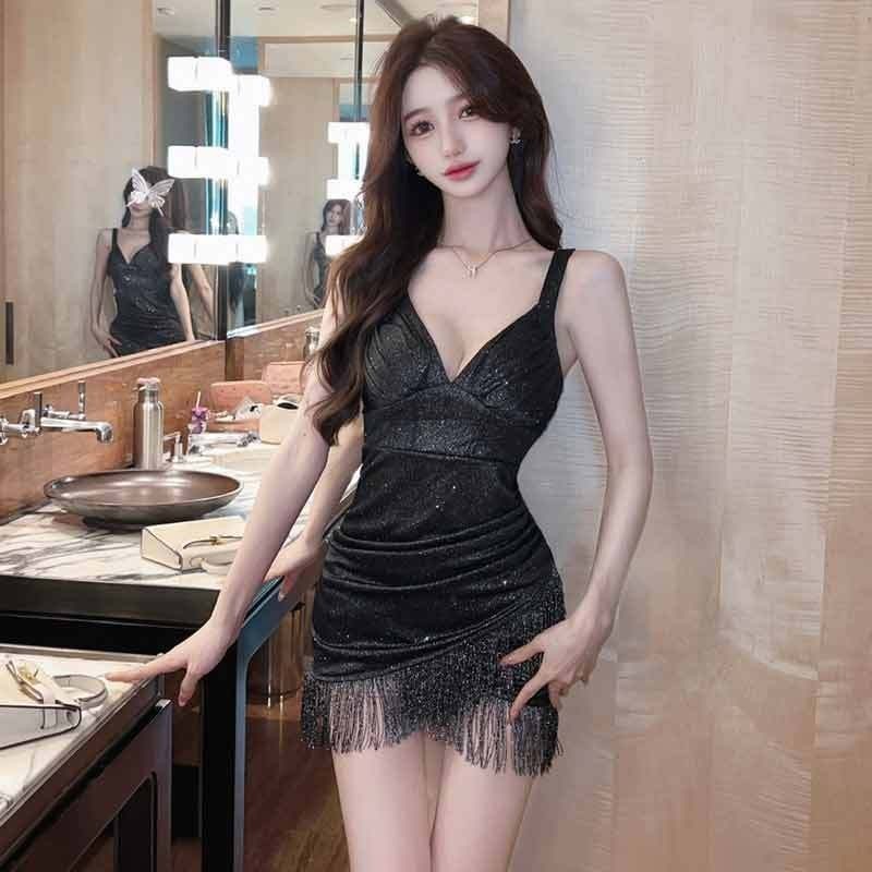 Dress Gaun Rok Pendek Wanita, Bawahan Potongan Rendah Ketat Tanpa Lengan