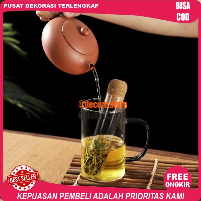 Filter Penyaring Kaca Teh Rempah Minuman Model Tabung Tutup Gabus Multifungsi