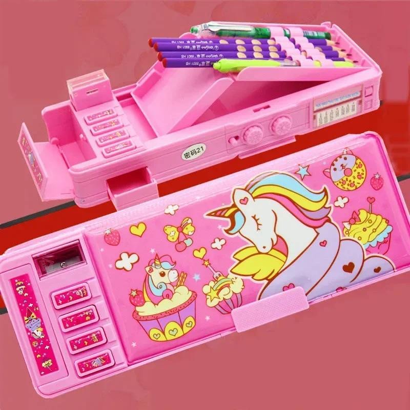 

Creative Transformation Password Lock Stationery Box Multi Functional Female Pencil Bag Children's Pencil Primary Large Capacity