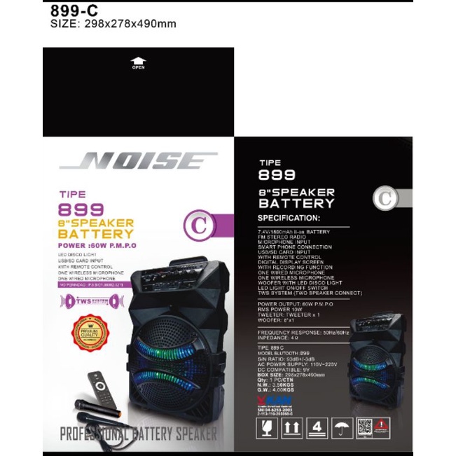 Speaker Portable 8 inch Bluetooth NOISE 899C