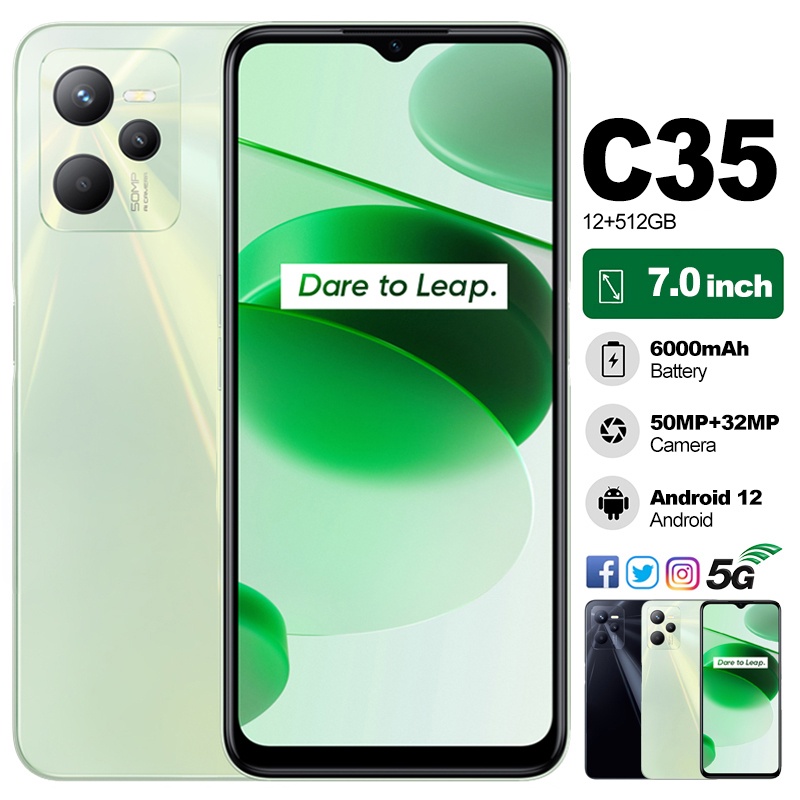 Hp murah C35 Layar 7 inch layar tetesan air FHD 50MP+32MP KAMERA ram 8gb 256gb 12/512GB hpmurah ram besar cuci gudang cod asli handphone baru promo hp android 4g dibawah 500 ribu 700 ribuan original 600rb 5g termurah Gaming Phone MISTERl BOX #TheKing25