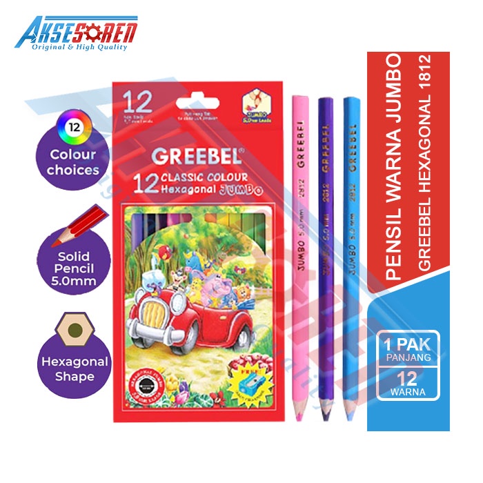 Aksesoren Pensil Warna Jumbo [Greebel Hexagonal-1812] / Perlengkapan Sekolah / Color Pencil / Alat T