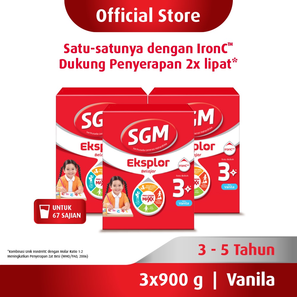 Promo Harga SGM Eksplor 3+ Susu Pertumbuhan Vanila 900 gr - Shopee