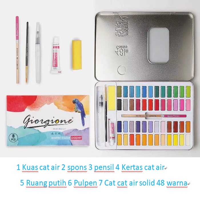 

Giorgione Sikat Cat Air Gift/Watercolor 36/48 Pcs Set Metal Tin Case - Hitam 48 Colors