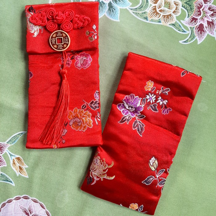 Angpao Kain Bordir Imlek/Sangjit/Mahar/Kawinan, model Coin Rumbai - Rose kecil