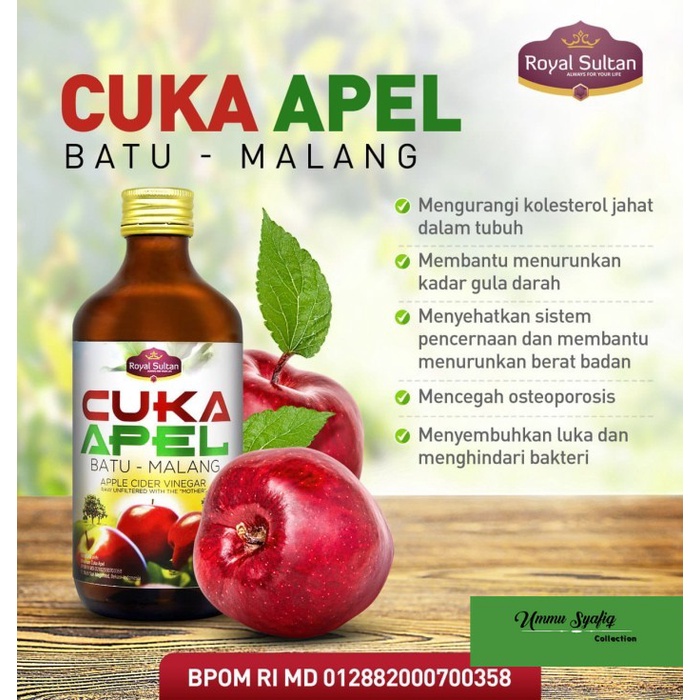 

Cuka Apel Batu Malang Royal Sultan 320ml Organic Apple Cider Vinegar