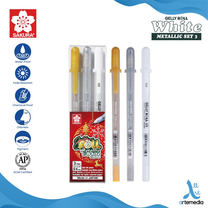 

Pulpen Warna Sakura Gelly Roll White Color Gel Pen Bolpen - WHITE METALLIC