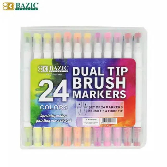 

Dual Tip Brush Pen Markers BAZIC 24 Warna