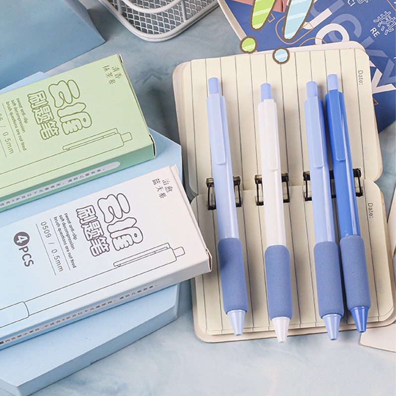 

✨EG Set 4 PCS Pena Netral Cepat Kering Berwarna Permen Alat Tulis Siswa Pena Netral Selubung Spons Super Lembut -Eghrerr
