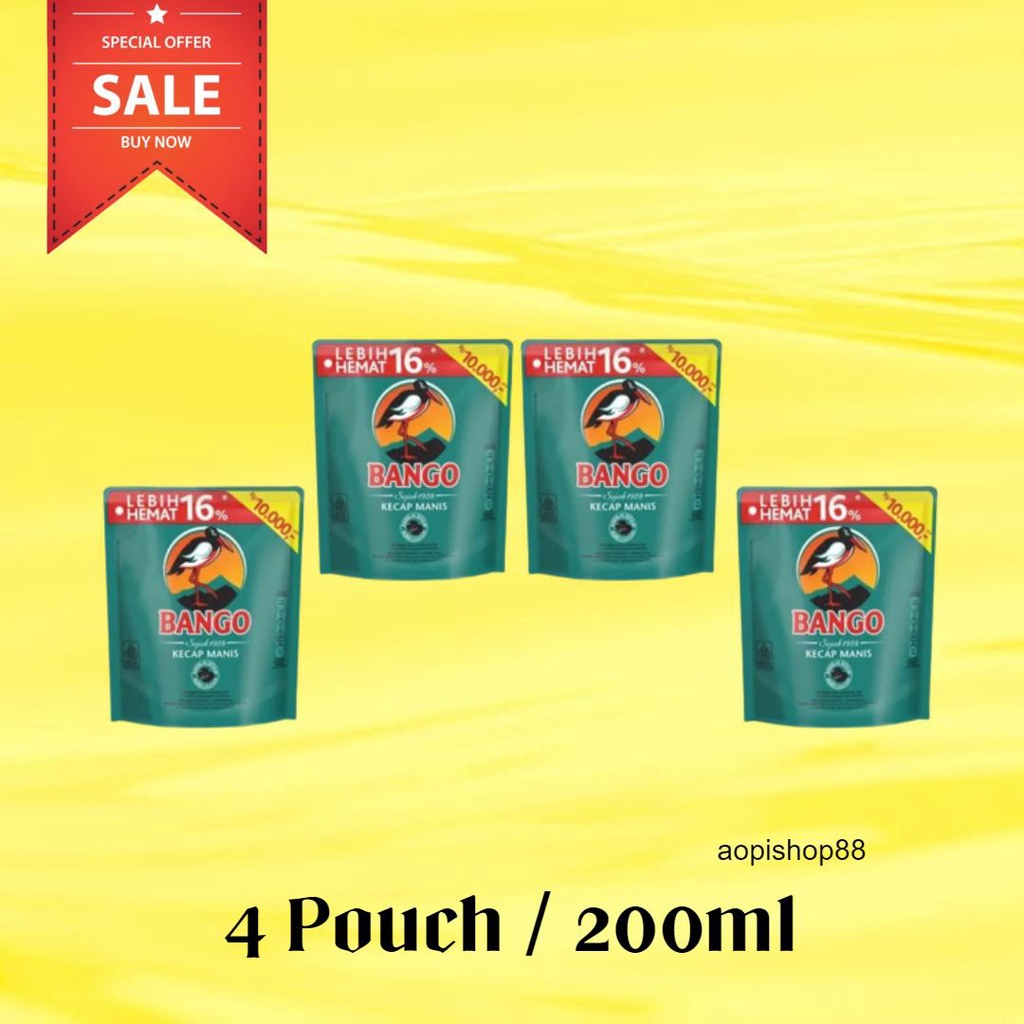 

KECAP MANIS BANGO 4 POUCH UKURAN 200ML / KECAP BANGO LEBIH HEMAT 16% - HOPISHOP88