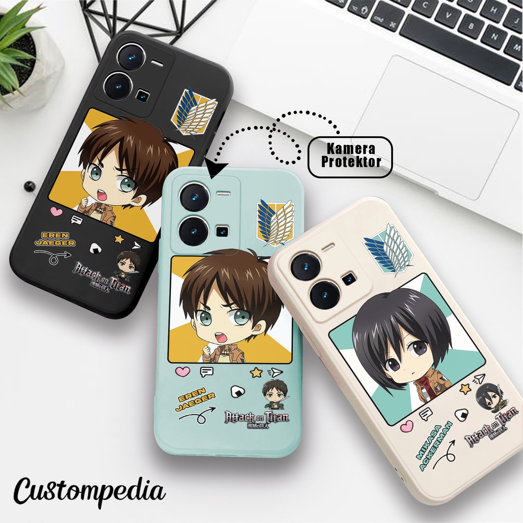 Casing Attack On Titan Mikasa Eren Chibi Cute CU193 Vivo Y12 Y17 Y12S Y20 Y30 Y50 Y1S Y91 Y95 Y22 Y1