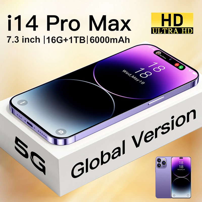 【Ponsel baru di tahun 2023】i14proMax tersedia 5G Android 12+512GB smartphone layar kapsul 6,3 inci K