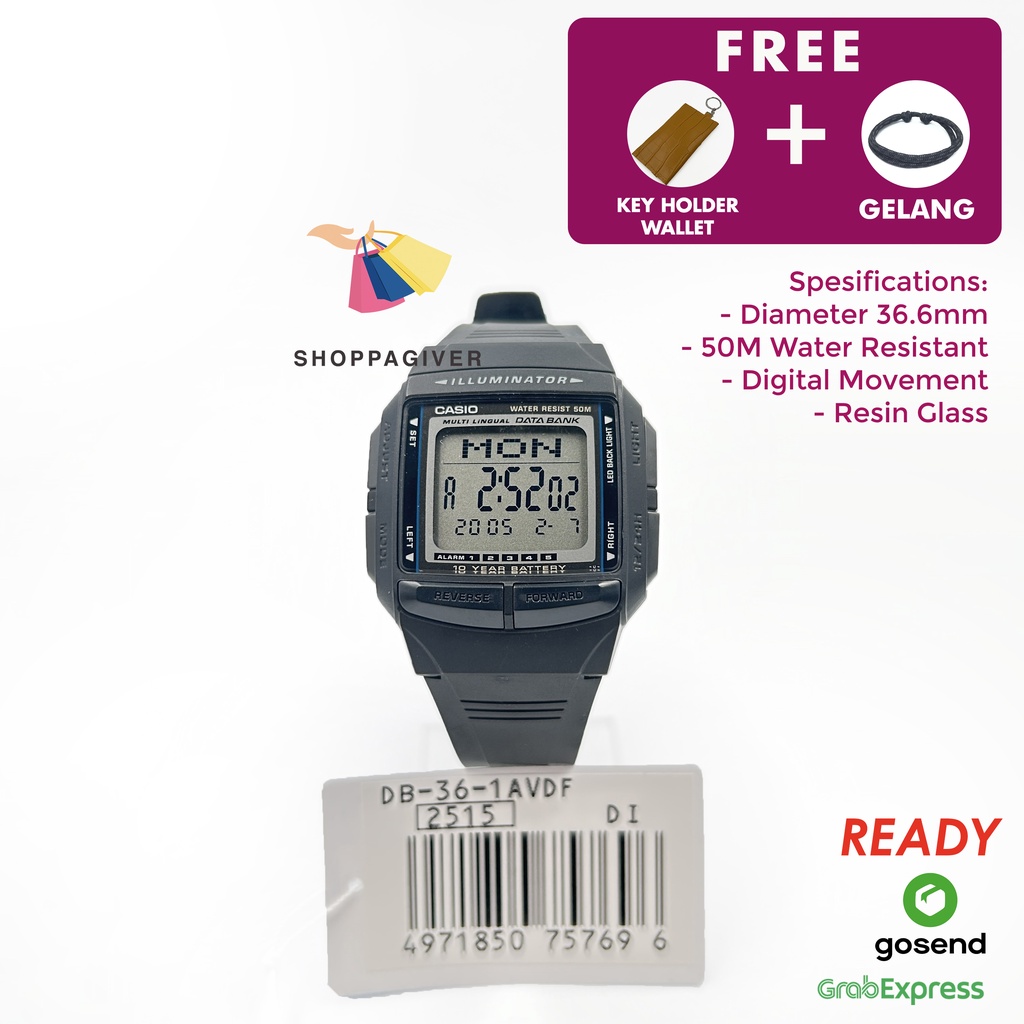 JAM TANGAN CASIO DATABANK DB-36 / DB-36-1A / DB-36-1AVDF ORIGINAL DIGITAL BERGARANSI