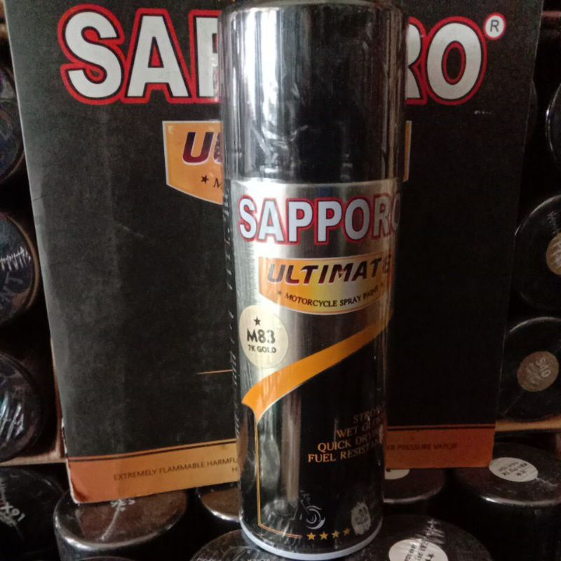 

Saporo SAPPORO ULTIMATE M83 7k Gold 400ml M 83 Emas 7 K Cat Semprot Spray Paint Motor Pilok Pilox Aerosol Terbaik