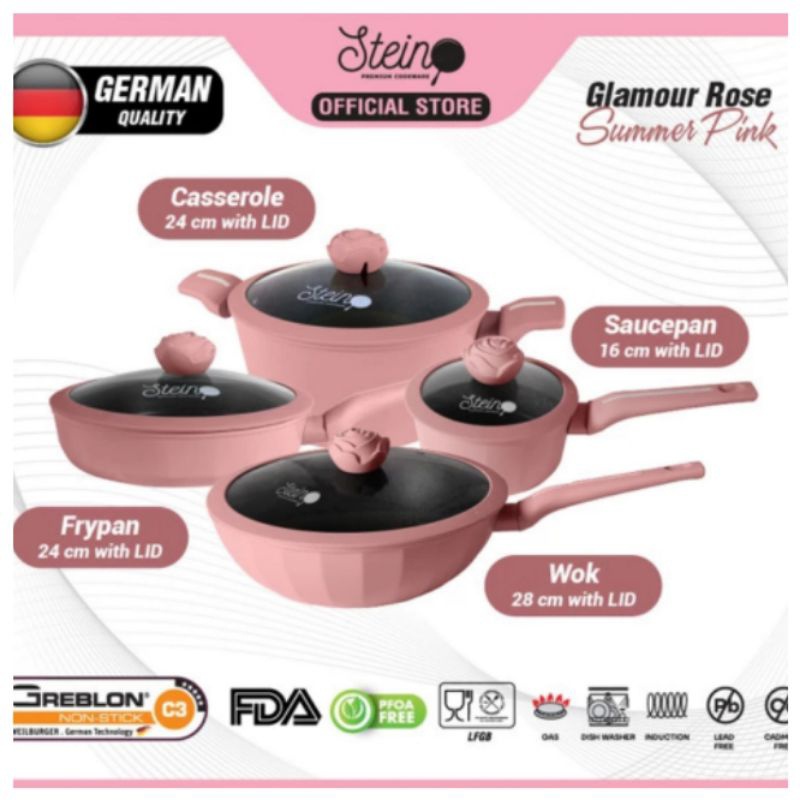 STEINCOOKWARE Glamour Rose Set 4in1 Panci Set Anti Lengket Granite
