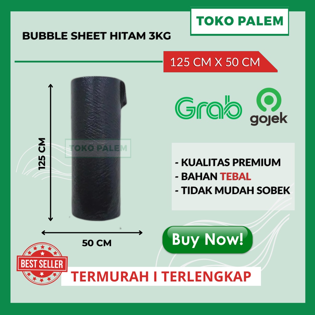 

[TERMURAH] BUBBLE WRAP SHEET 3 KG / ROLL HITAM / BLACK 125 CM X 50 M