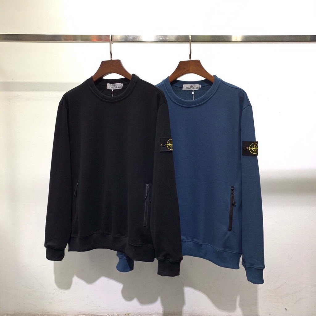 Ramadhan Sale - Stone Island Stone Island Classic Arm Badge Zip Pocket Terry Fabric Crew Neck Sweats
