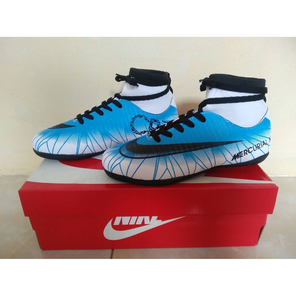 Sepatu Bola Anak Mercurial X CR7 Cristiano Ronaldo High Biru Putih Import