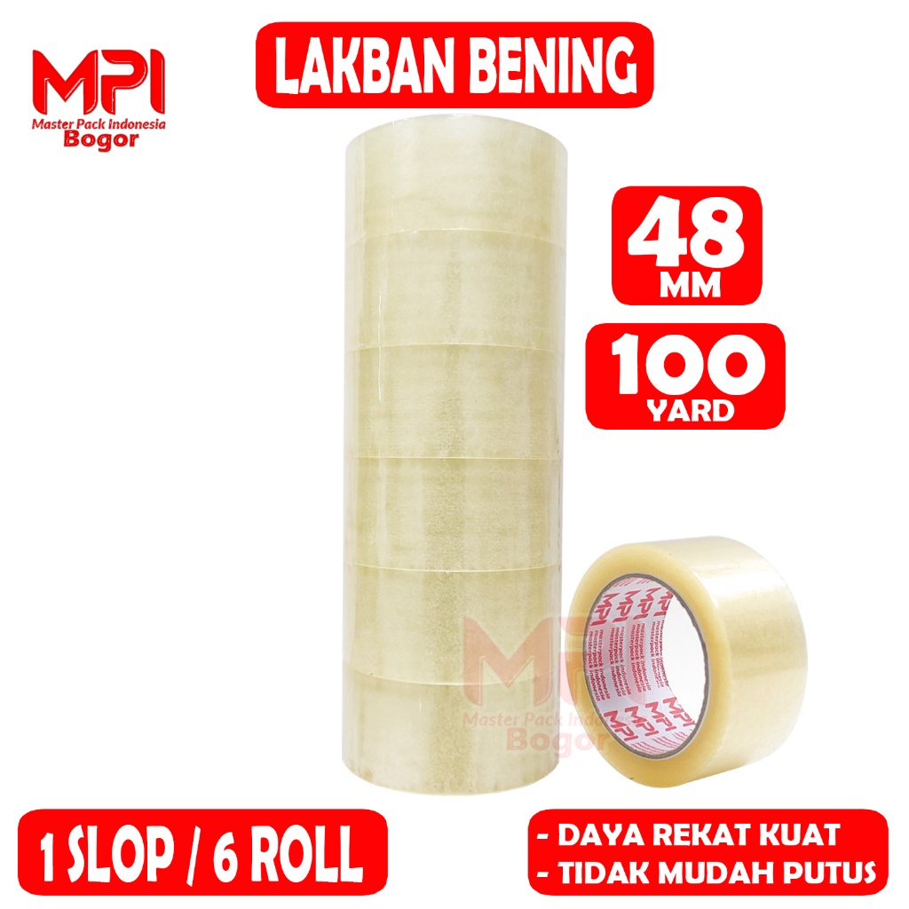 

1 SLOP [ 6 PCS ] - Lakban Bening MPI 48 mm x 100 yard / Lakban Packing - Master Pack Indonesia
