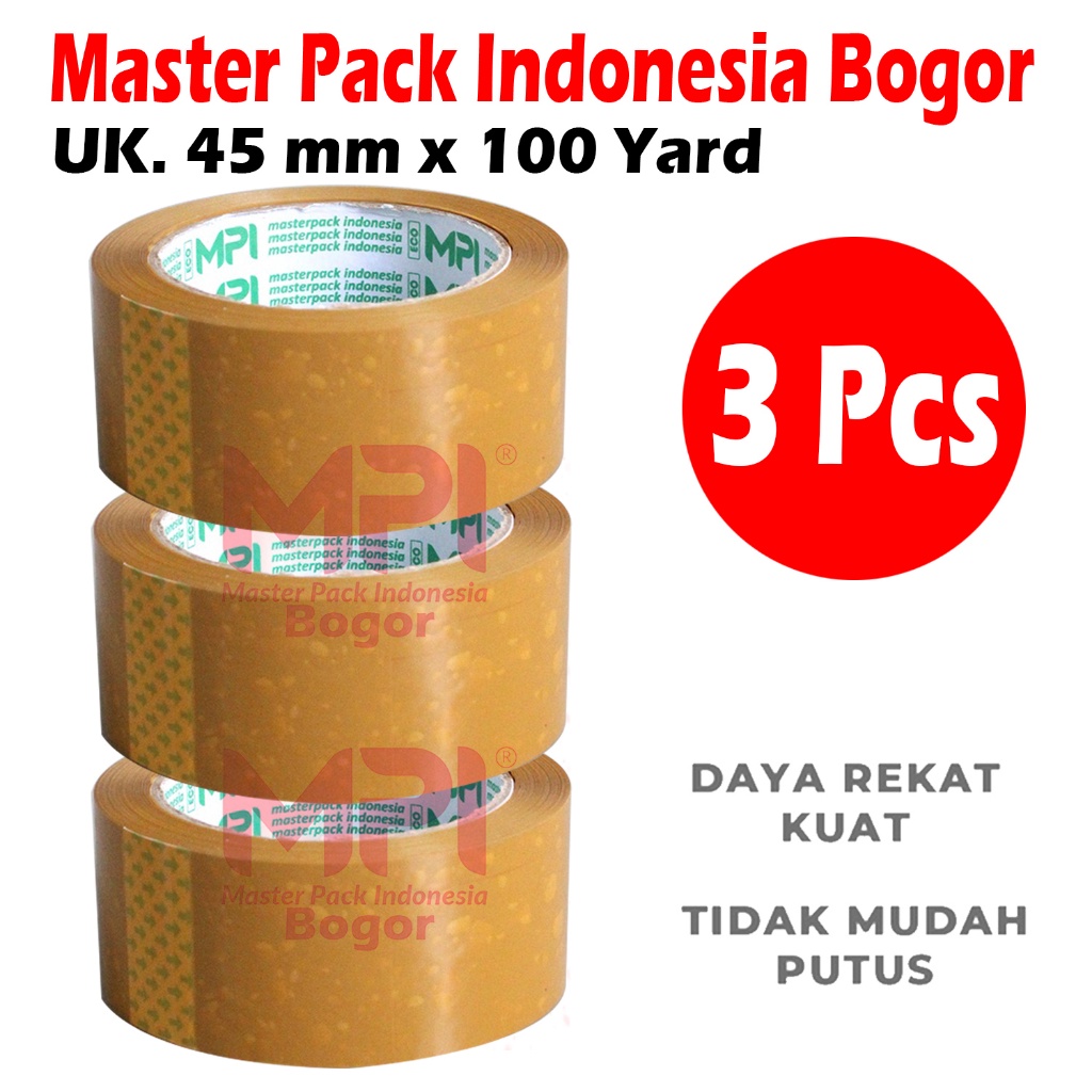 

3 PCS - Lakban Coklat Ekonomis 45 mm x 100 Yard / Lakban Packing - Master Pack Indonesia