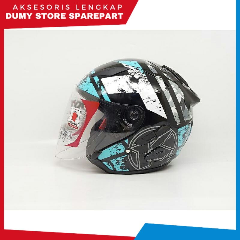 Helm Half Face KYT GALAXY SLIDE FLAT R SERI #5 AQUA BLACK BLUE