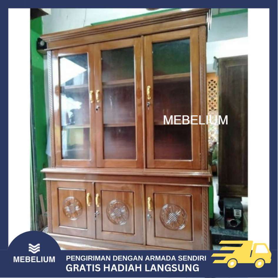 [Jabodetabek] Lemari Rak Buku 3 Pintu Kayu Jati Anti Air Anti Rayap [Mebelium]