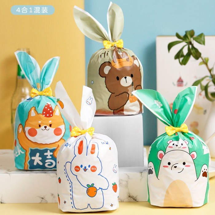 

bunny ear plastic goodie bag 13x23cm / kantong bungkus cookies permen - 02rainbow bunny