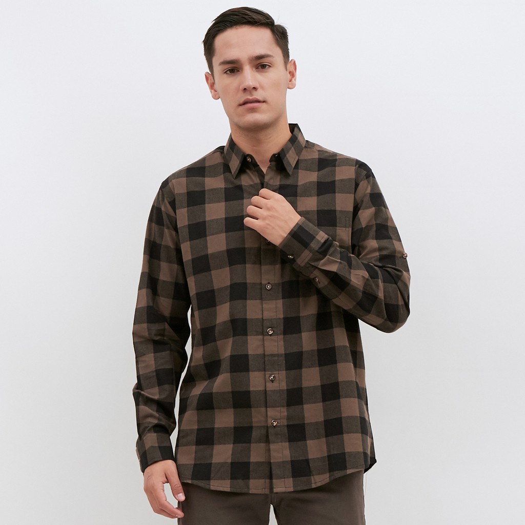 Ramayana Ciplaz Sidoarjo / M231 Kemeja Pria Flannel Panjang Coklat 1899B