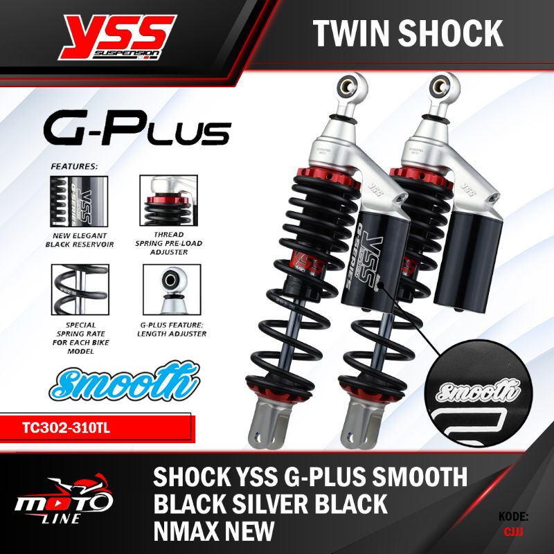 Shockbreaker Shock NMAX 155 YSS G PLUS SMOOTH Hitam 335mm Tabung atas Hitam