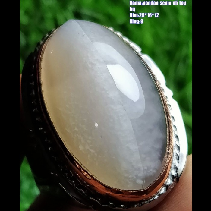 Cincin Batu Akik Pandan Semu Nanas Kapas Sutra Merah Lumut Oli Antik 9
