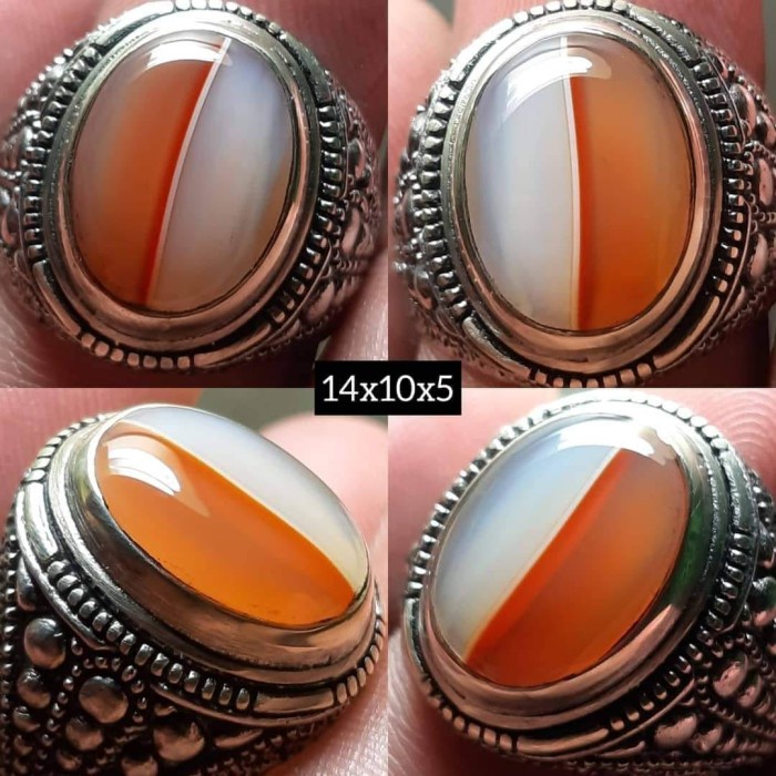 Cincin Batu Akik Natural Motif Gambar Bendera Merah Putih Antik 1