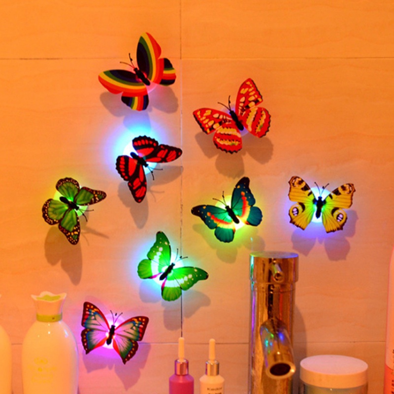 [Readystock❤️COD]Dekorasi Kupu-kupu Bercahaya Lampu Malam Kecil LED Dapat Ditempel Lampu Malam Kecil