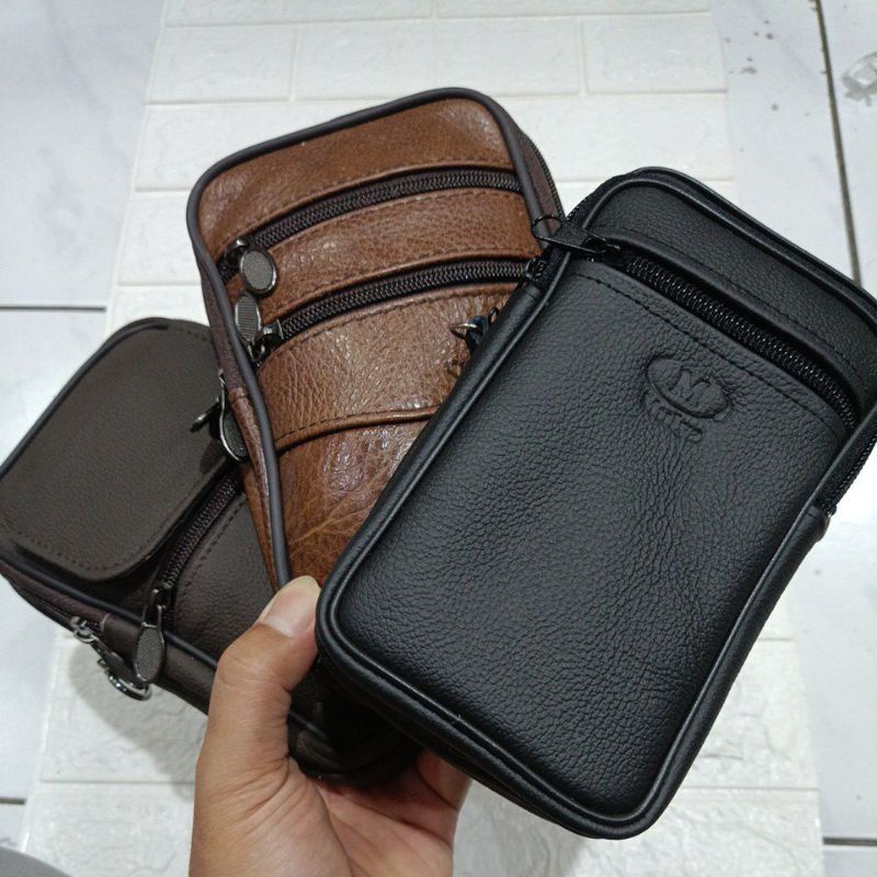 Dompet HP Pinggang & Selendang Kulit Asli Garut || Tas Handphone M-GRT Pria Kulit