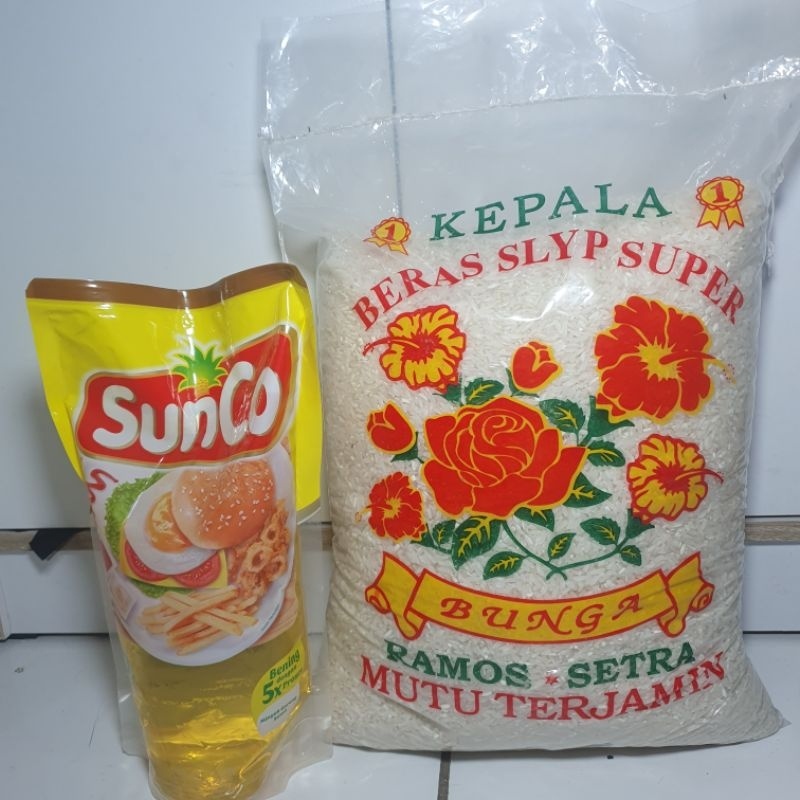 

Paket Sembako Beras Bunga 5KG Minyak Sunco 1 Liter