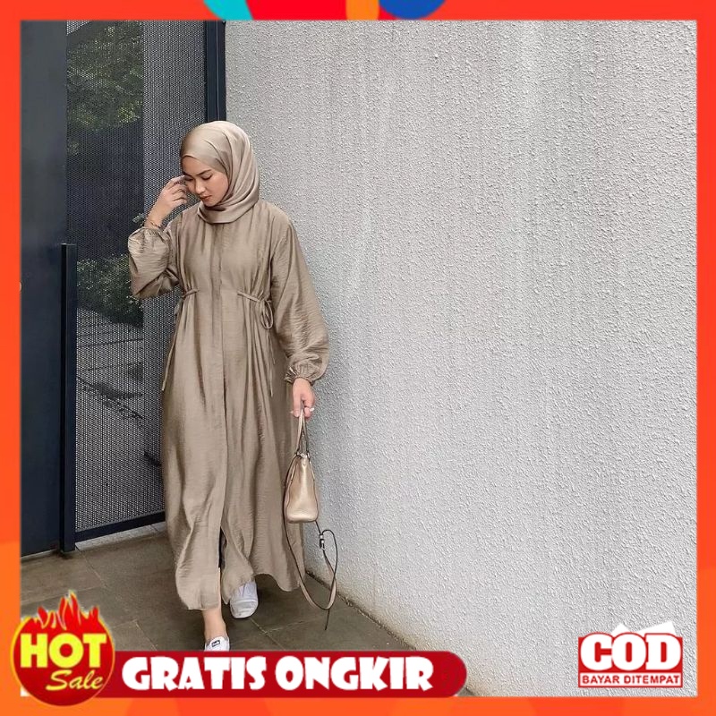 KAIN ADEM HALUS TEBAL / Gamis Hazzel Dress Polo Linen Tali Pinggang