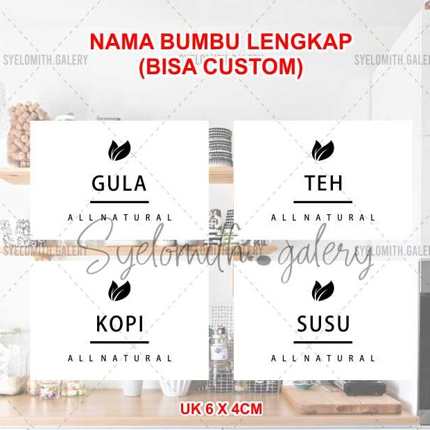 Terlengkap Stiker Bumbu Dapur Bisa Request / Custom - Stiker Bumbu All Natural 6X4Cm Abjad A-K - Col