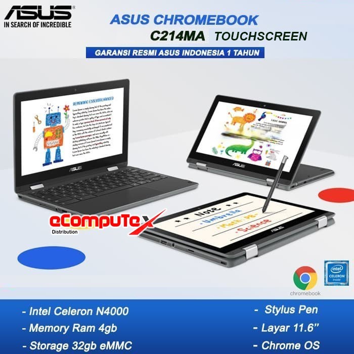 ASUS Chromebook C214MA TouchScreen Flip N4020 4GB 32GB 11.6” RESMI