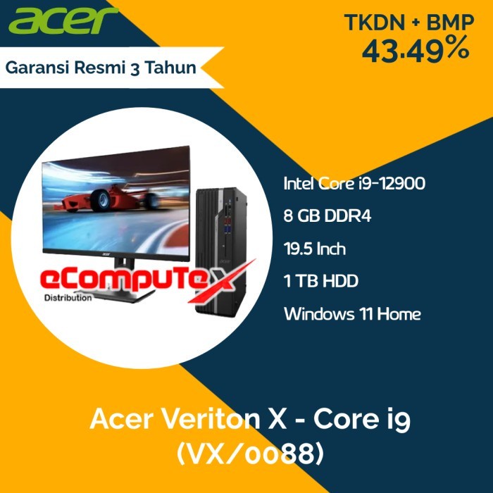 PC Desktop Acer Veriton X (VX/0088) i9-12900 8GB 1TB - TKDN RESMI