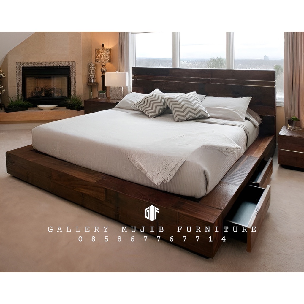 Tempat tidur, divan, dipan, ranjang, minimalis kayu jati laci